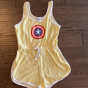 Marvel Captain America Yellow Terrycloth Romper. Women’s size small